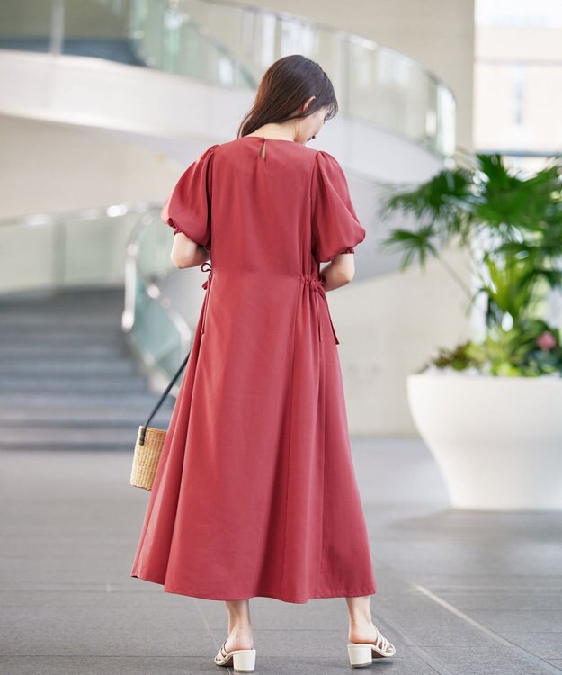 Tiaclasse L 【洗える】バルーンスリーブサイドギャザーワンピース ピンク