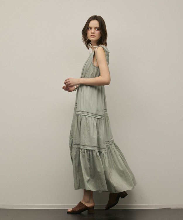 GRACE CONTINENTAL コットンシルクティアードワンピース グリーン