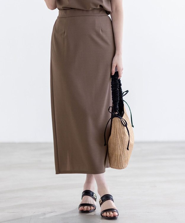 ANY SIS 【UVケア ・ストレッチ・洗える】2WAYジョーゼットジャージーナロー スカート モカ