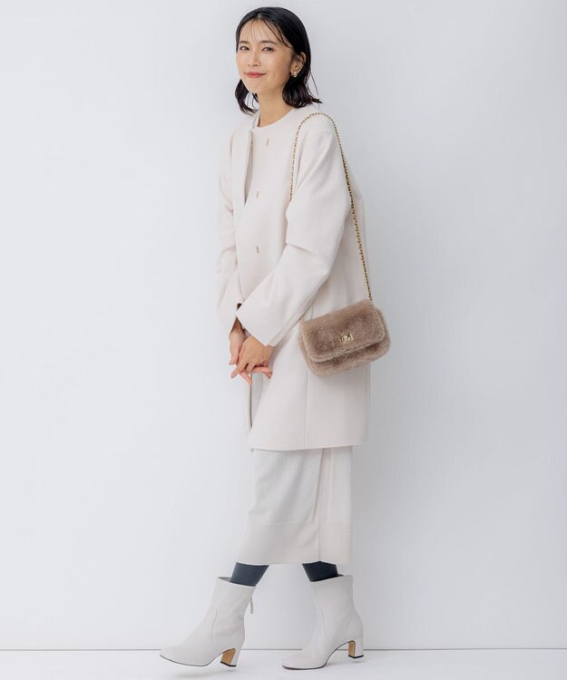 23区 S ウールカシミヤビーバー ノーカラー コート ベージュ系