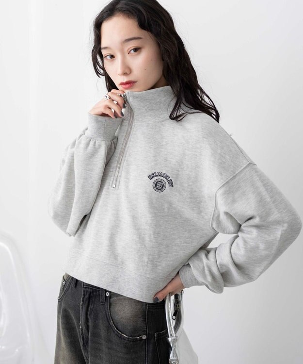 WEGO ハーフジップショートスウェット 杢グレー