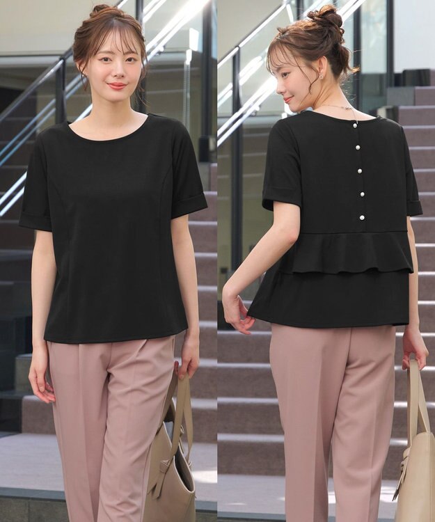 Tiaclasse 【洗える】バックフリルカットソー ブラック