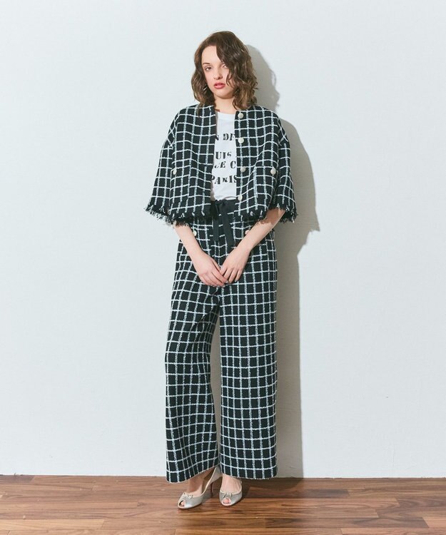 GRACE CONTINENTAL ハーフスリーブツイードジャケット ブラック