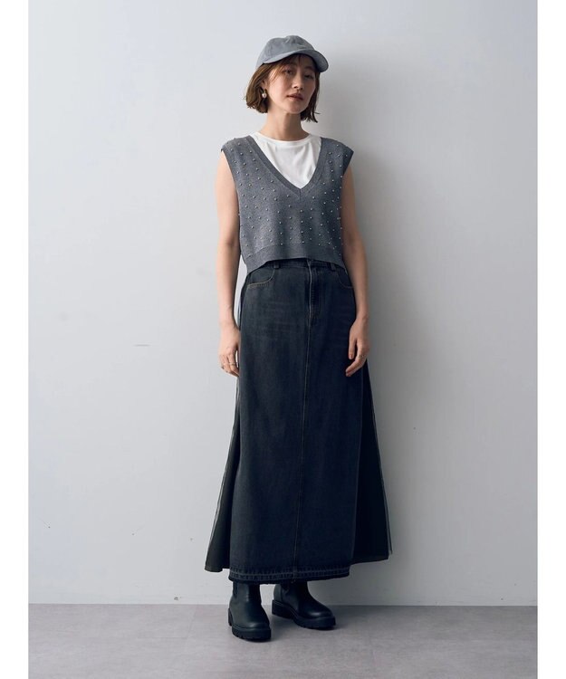 YECCA VECCA 異素材MIXデニムスカート② Black