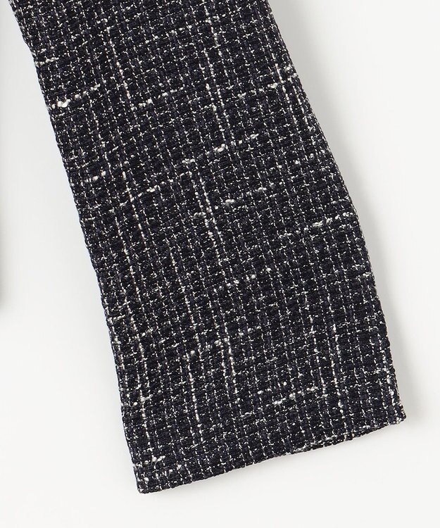 ANY ライトツイード ノーカラージャケット オフ×ネイビー