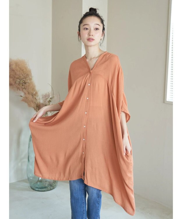earth music&ecology レーヨンビッグシャツチュニック Orange