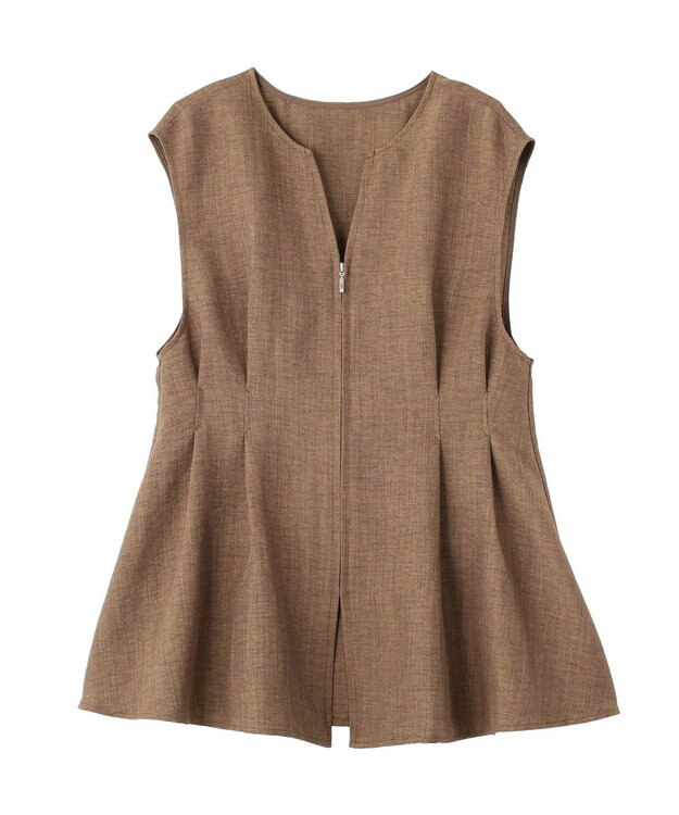 AMERICAN HOLIC 【イージーケア】リネンライクペプラムベスト Brown