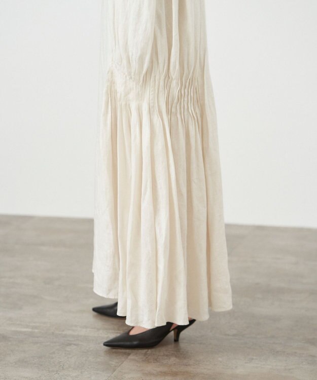 ATON NATURAL DYD LINE LAWN ｜ サイドタックドレス WARM WHITE