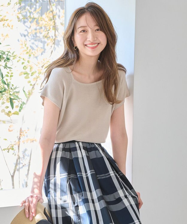 ANY 【洗濯機可能/アンチピリング/UVケア】アクリルガータースクエアニット サンドベージュ