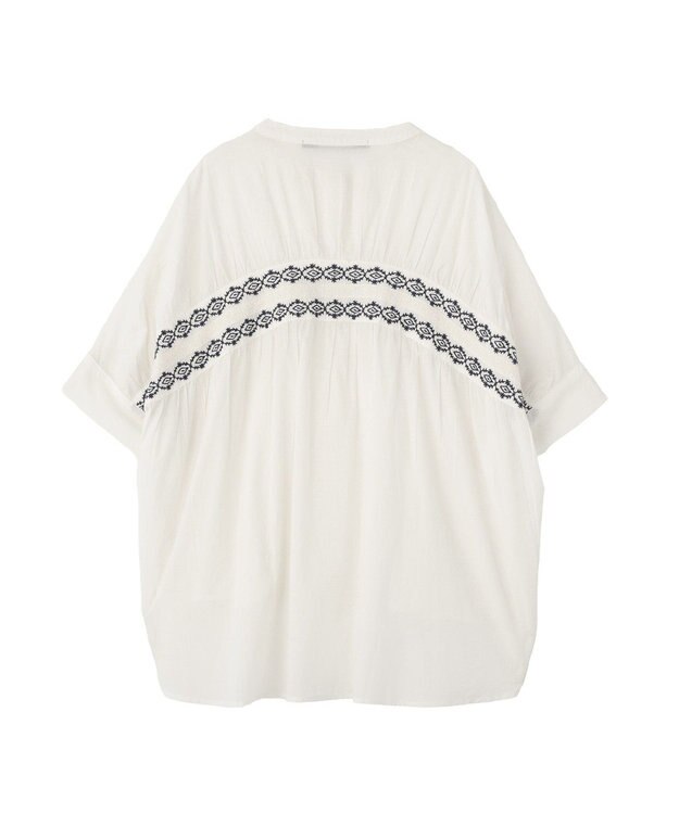 YECCA VECCA バック刺繍バンドカラーシャツ Off White