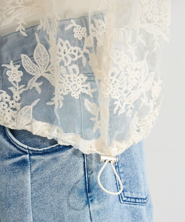 Green Parks オーガン刺繍比翼シャツ Ecru