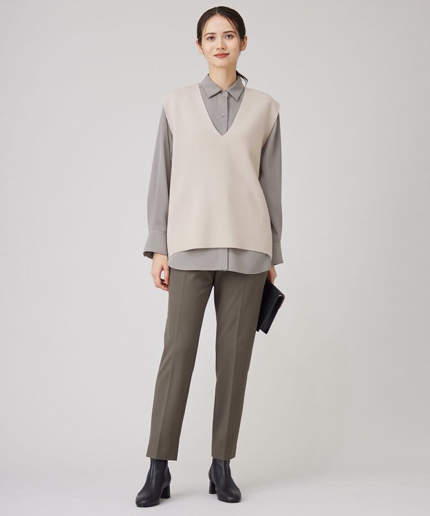 自由区 【撥水加工・洗える】TRギャバ裏起毛テーパード パンツ ダークカーキ