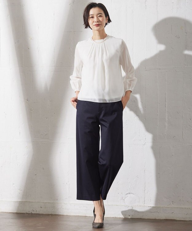 J.PRESS LADIES S 【セットアップ対応・洗える・抗菌防臭】T/Cポンチ セミワイド パンツ ネイビー系