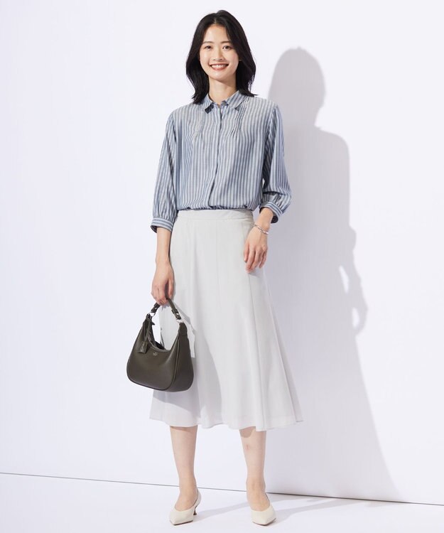 J.PRESS LADIES L 【洗える】シアートリコット フレアー スカート ライトグレー系