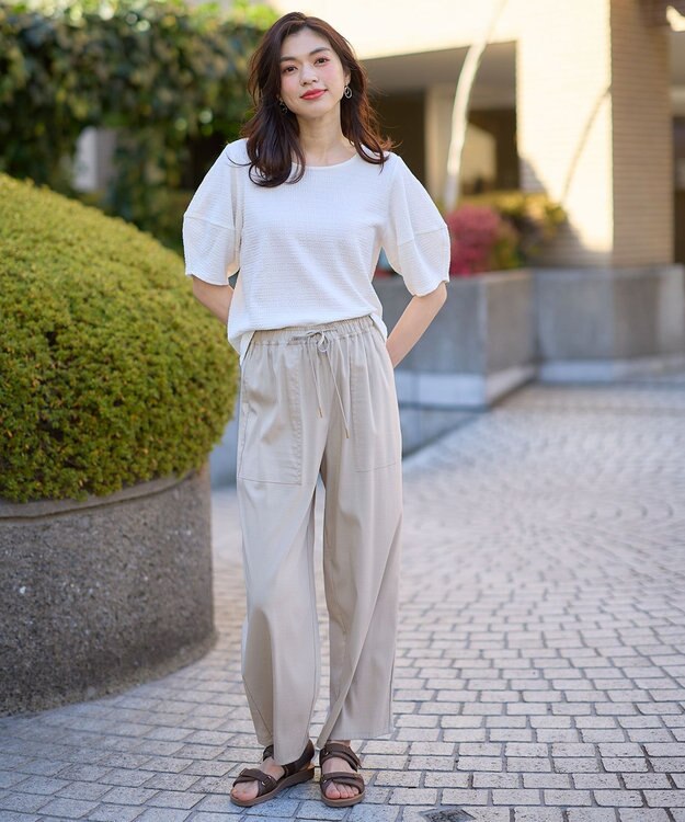 ANY シャーリングランタンスリーブトップス オフ