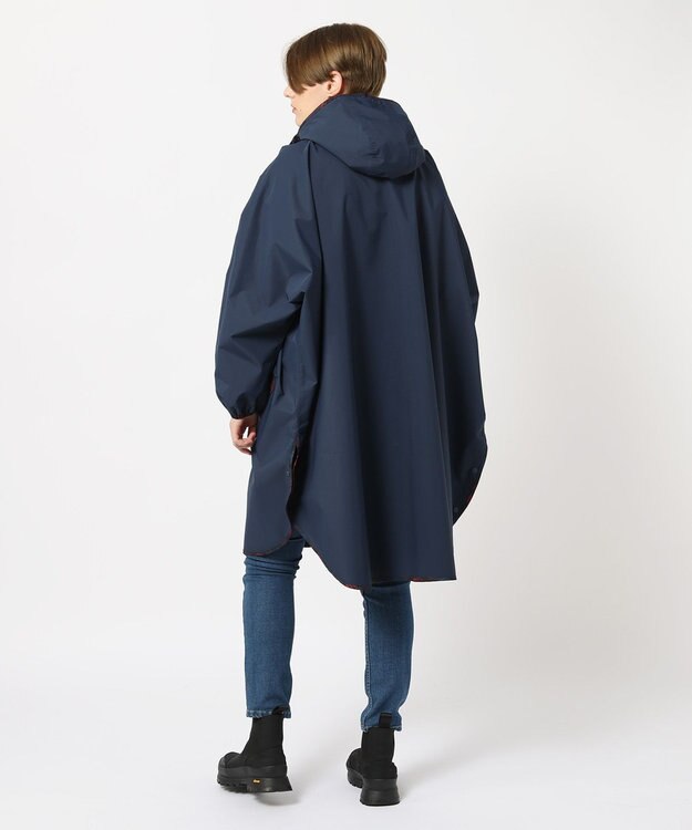 MOONBAT POLO RALPH LAUREN レインポンチョ 透湿撥水 無地×チェック 75デニール 収納袋付 ネイビーブルー