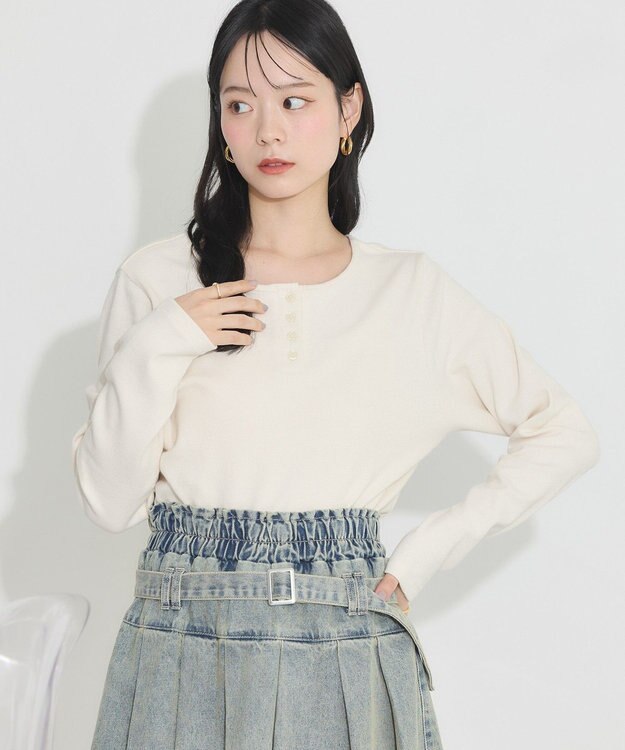 earth music&ecology ２ＷＡＹ釦リブプルオーバー Off White