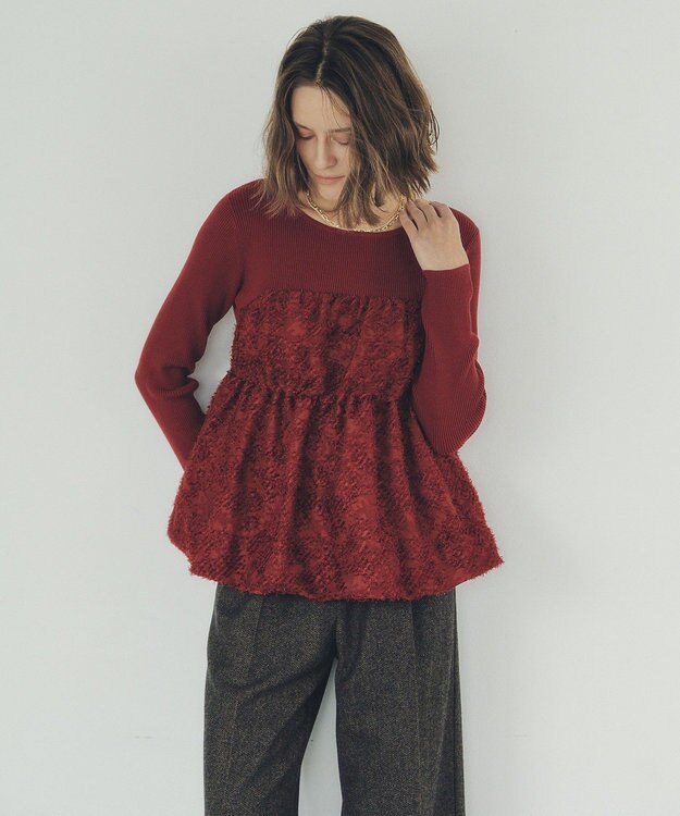 YECCA VECCA バルーンヘムドッキングニット Red