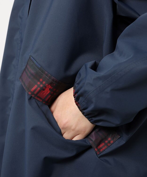 MOONBAT POLO RALPH LAUREN レインポンチョ 透湿撥水 無地×チェック 75デニール 収納袋付 ネイビーブルー