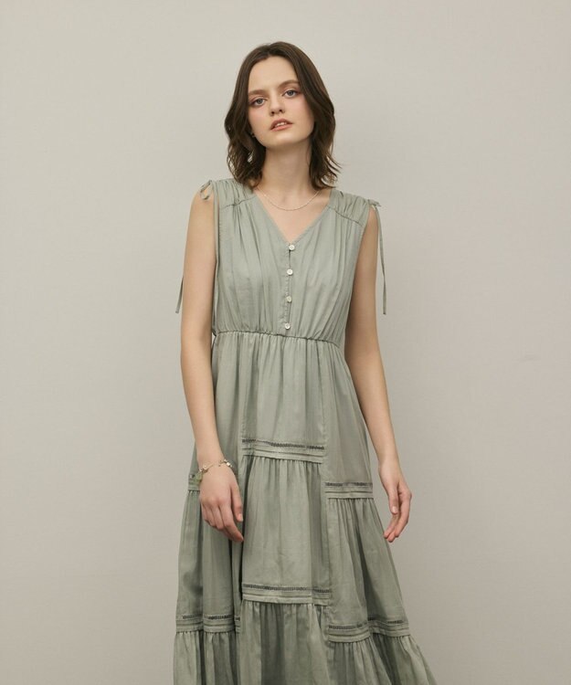 GRACE CONTINENTAL コットンシルクティアードワンピース グリーン