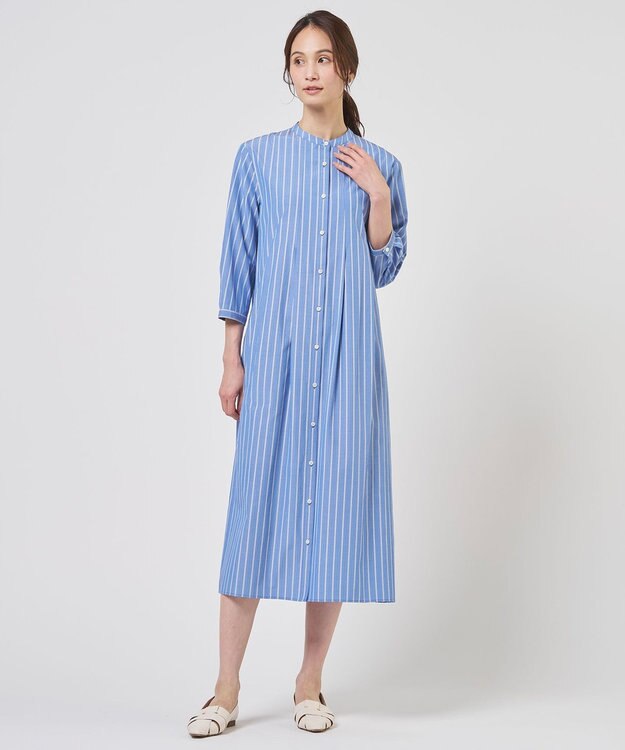J.PRESS LADIES S TC ハイカウントストライプ シャツ ワンピース ブルーストライプ系
