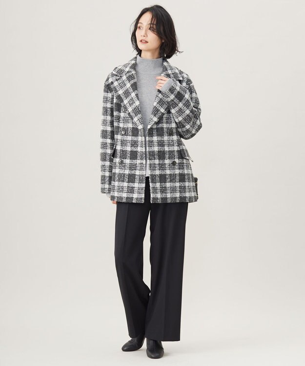 自由区 【洗える】ウールカシミヤブレンドラメスパンコールハイネック ニット グレーメランジ×シルバー