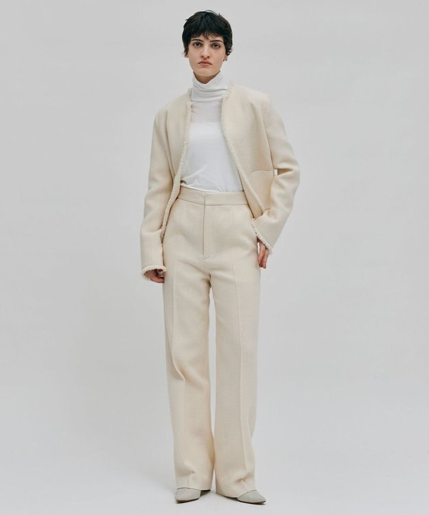 BEIGE， MILLAM / フェイクレザーパッチツイードジャケット Ecru