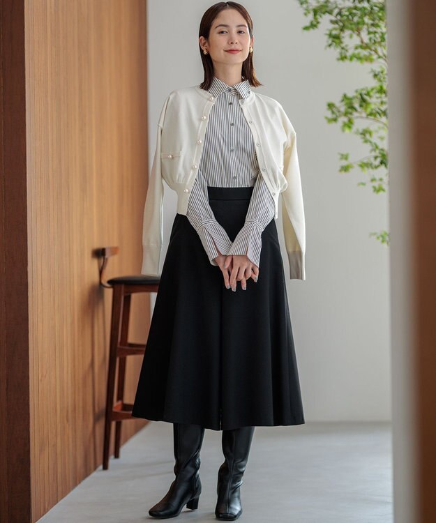 組曲 【WEB限定】ウールライクストレッチ フレアパンツ ブラック系9