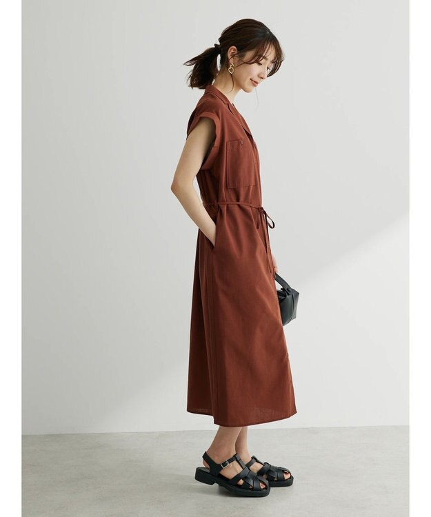 Green Parks 綿麻混開襟ワンピース Terracotta
