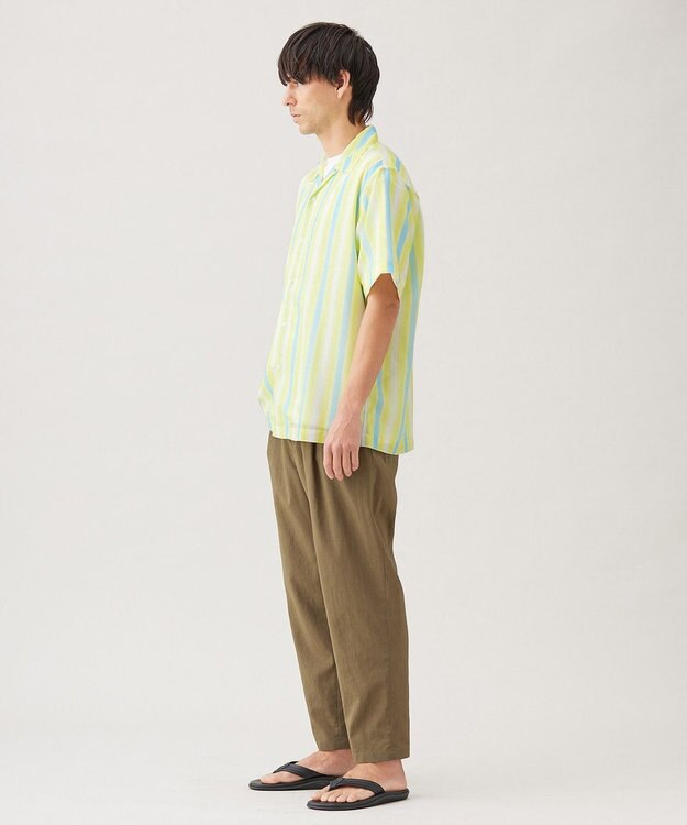 UNFILO MENS シアーメッシュプリント オープンカラーシャツ【ギフトにもおすすめ】 イエローストライプ