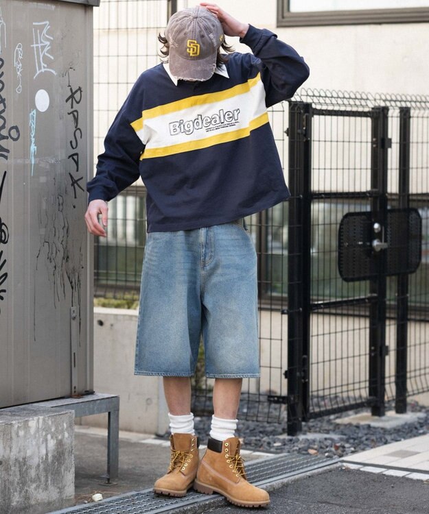 WEGO 【ユニセックス着用ITEM】ステッチロゴラガーシャツ ネイビー