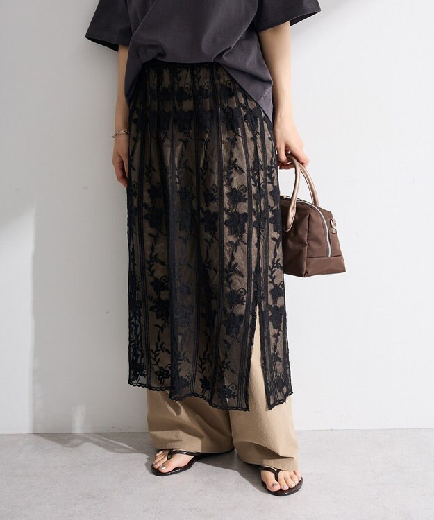 Green Parks レイヤードレーススカートⅡ Black
