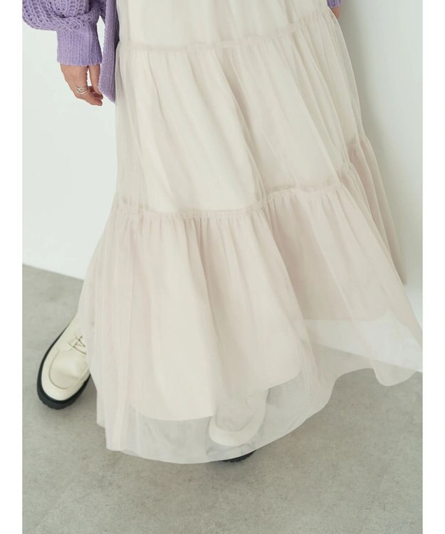 earth music&ecology ティアードチュールスカート Light Beige