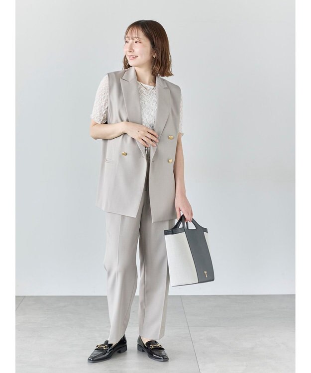 Te chichi フロントZIPリネンライクテーパードパンツ(セットアップ可) Ｓグレー