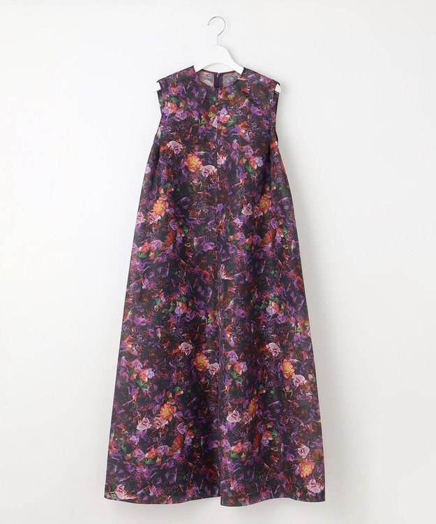 自由区 【カトリエムブーケ】フラワープリントフレアワンピース ボルドー系