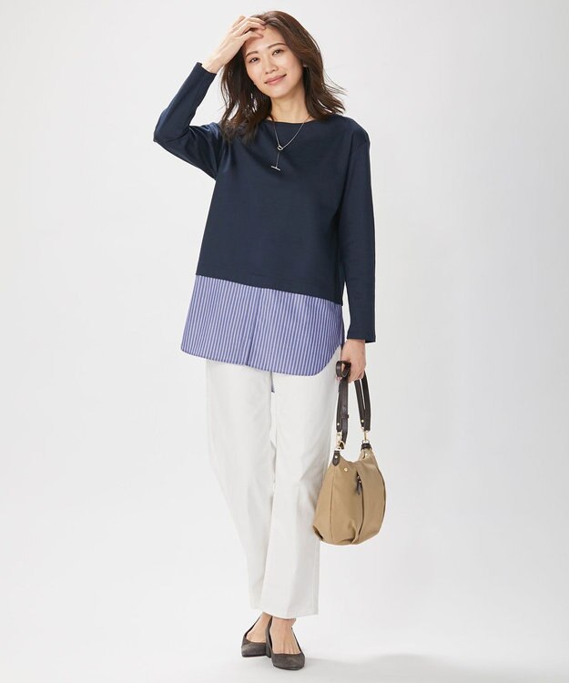J.PRESS LADIES 【接触冷感・UVケア】レイヤードジャージー カットソー ネイビー系1