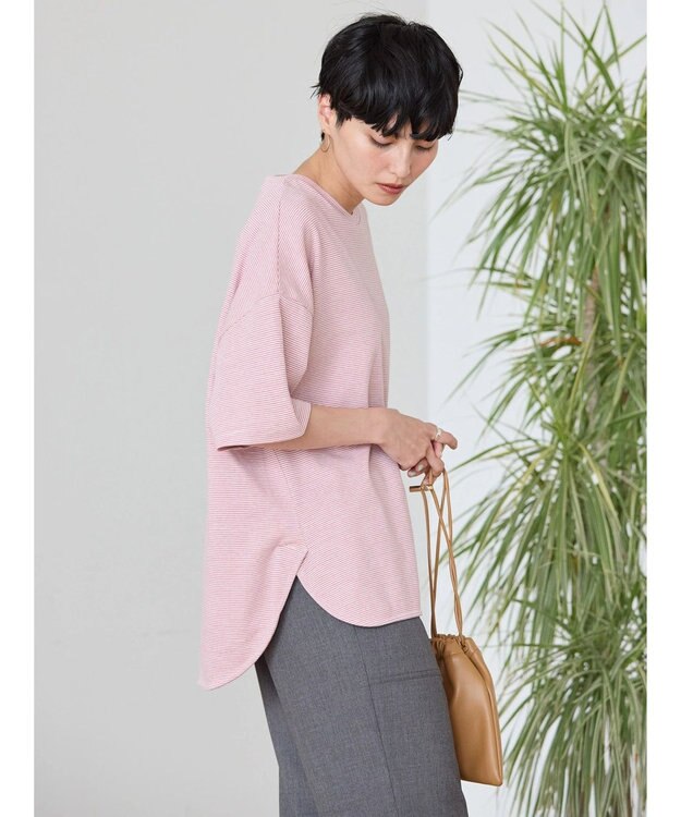 AMERICAN HOLIC 接触冷感裾ラウンドカットプルオーバー Border Pink