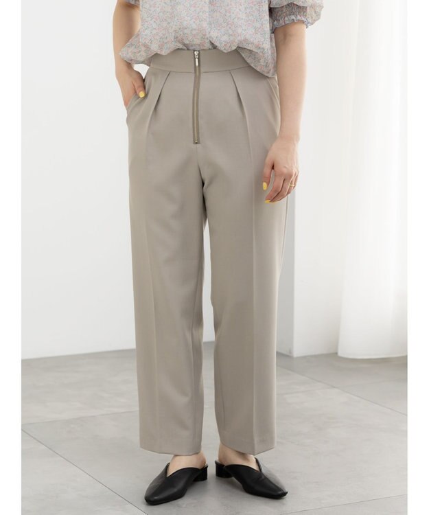 Te chichi フロントZIPリネンライクテーパードパンツ(セットアップ可) Ｓグレー