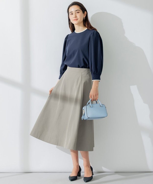 組曲 【洗える】バイカラージョーゼットバックリボン ブラウス ネイビー系