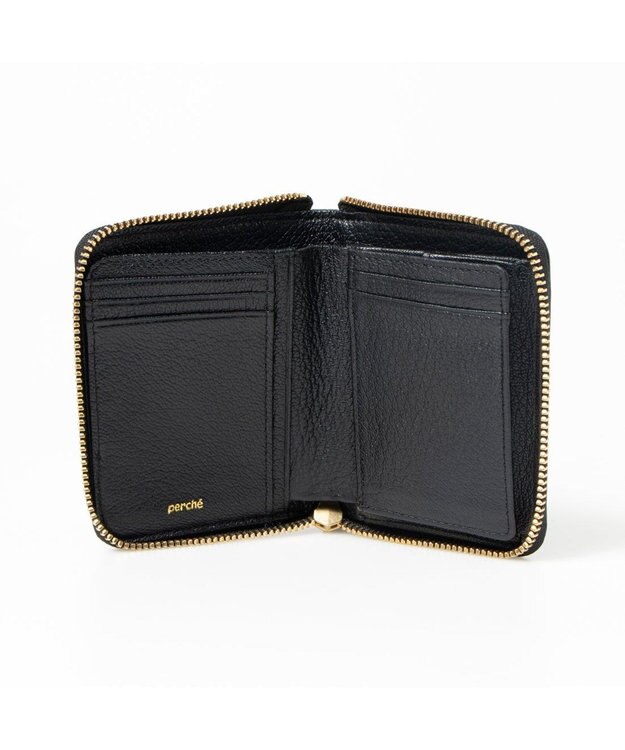 UNBILLION ペルケ perche / ドット刺繍ラウンドパームフィットウォレット ブラックドット