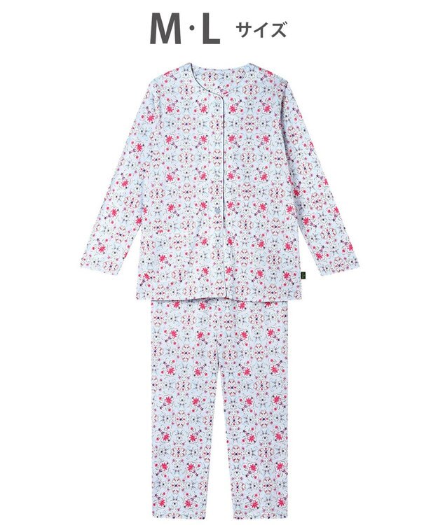 WACOAL パジャマ 長袖 長ズボン 綿100%(本体) 天竺素材 ミントン レディース NDX563 /ワコール サックス