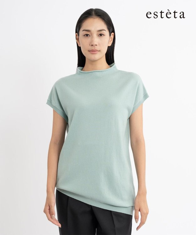 23区 L 【エステータ】マーセライズドウールカシミヤ アシンメトリー ニット グリーン系