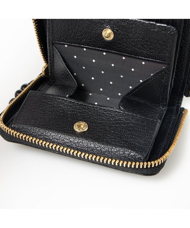 UNBILLION ペルケ perche / ドット刺繍ラウンドパームフィットウォレット ブラックドット