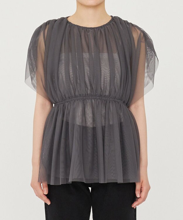uncrave 【洗濯機洗い可】カクテル チュール ブラウス（uncrave STANDARD） スレート