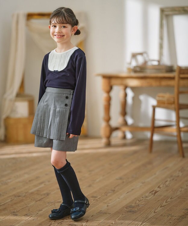 組曲 KIDS 【150-160㎝】【接触冷感・UVカット】サラリとヨークデザイン トップス ネイビー