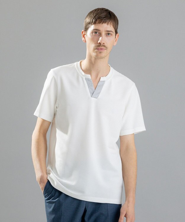 JOSEPH HOMME タックリップルジャージー　キーネック ホワイト系