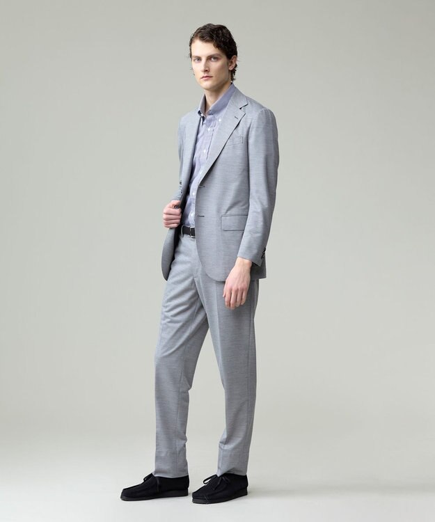 J.PRESS MEN プールに浮いているような快適な着心地【ストレッチ / 洗える / 吸水速乾/ 接触冷感】【J.PRESS-POOL WOOL】ジャージーセットアップ スラックス ライトグレー系