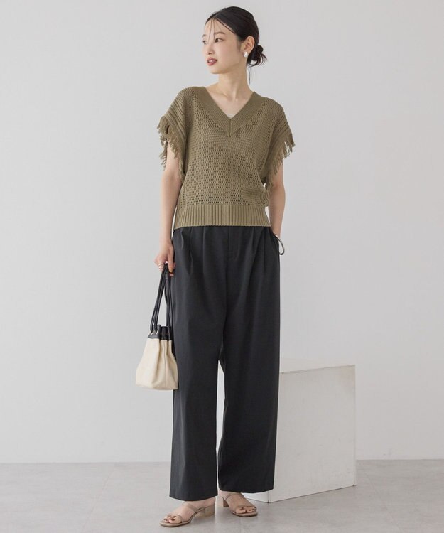 AMERICAN HOLIC 袖フリンジショート丈プルオーバー Olive