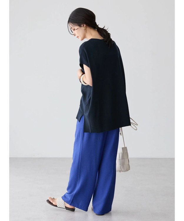 AMERICAN HOLIC 前振りニットフレンチスリーブプルオーバー Navy