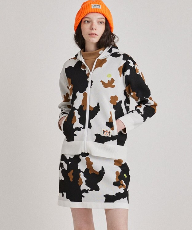 PW CIRCULUS 【WOMEN】ピント柄 ジップアップニットフーディ カーキ系5